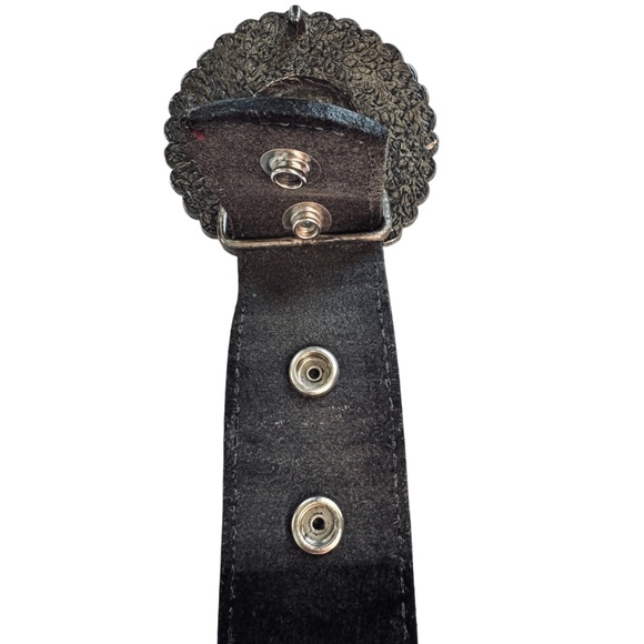 Leatherock Black Leather Belt Round Crystal Studded Buckle main image 4